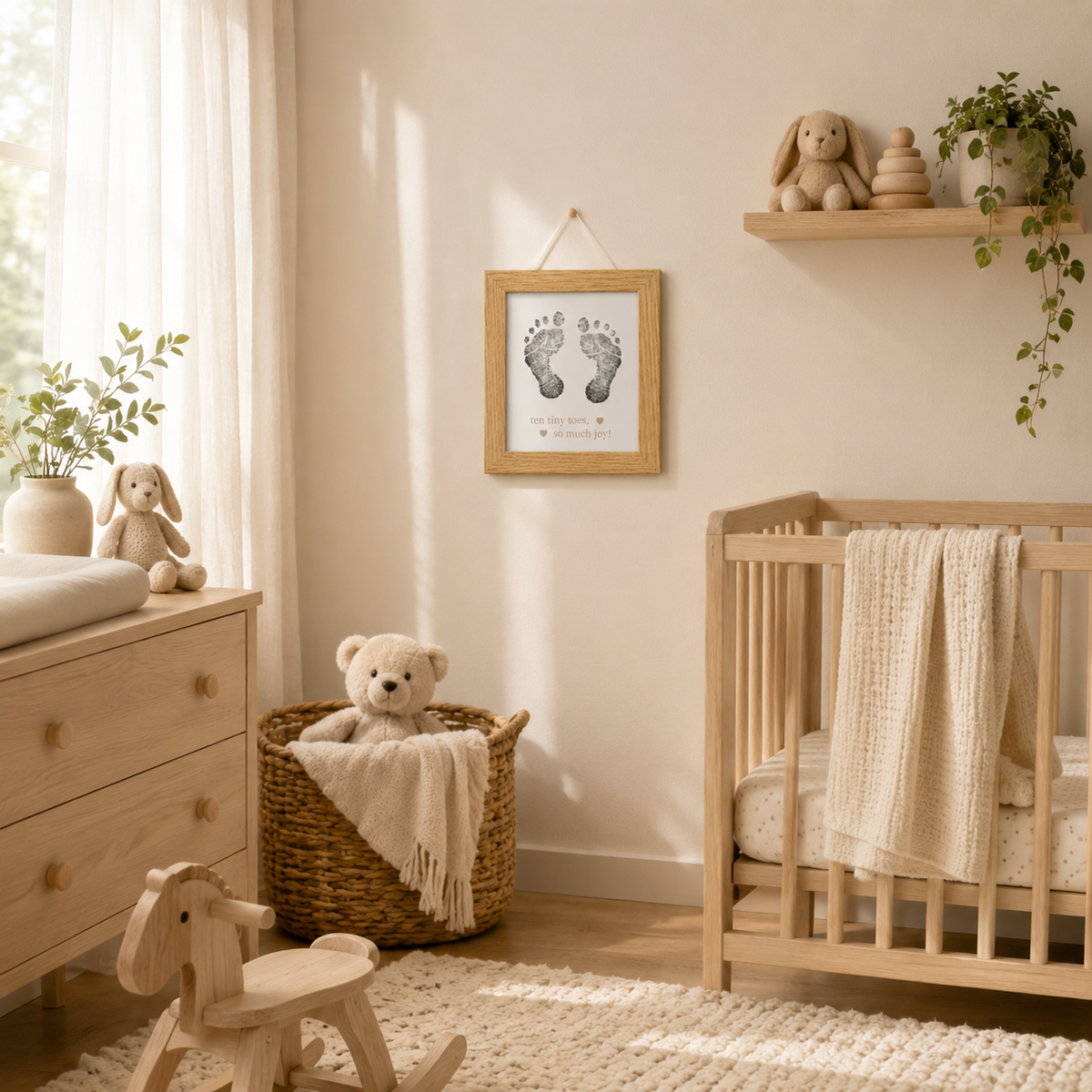 Baby's Ten Tiny Toes Footprint Frame with Ink Pad, Natural