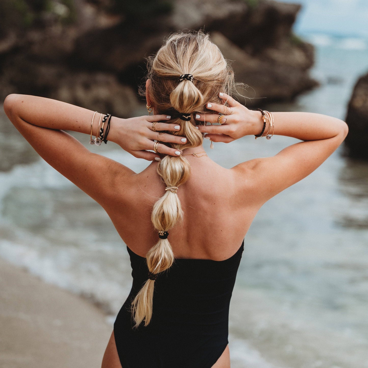 "Connect" Black & Cream with Gold Accent Hair Tie Bracelets