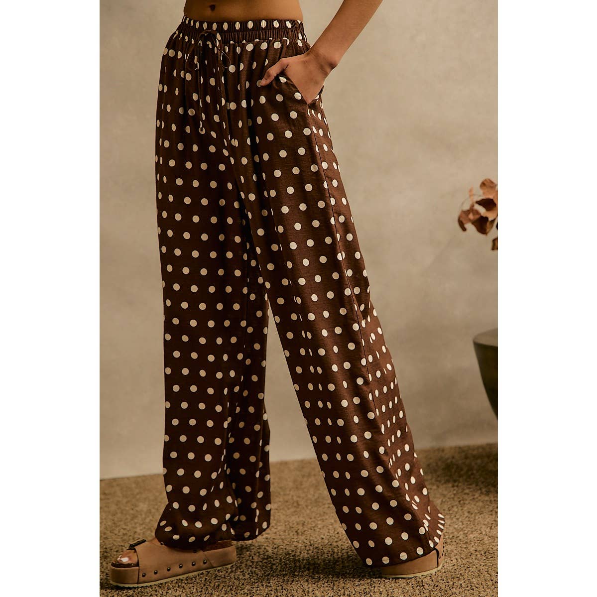 POLKA DOT WAIST ELASTIC WIDE PANTS