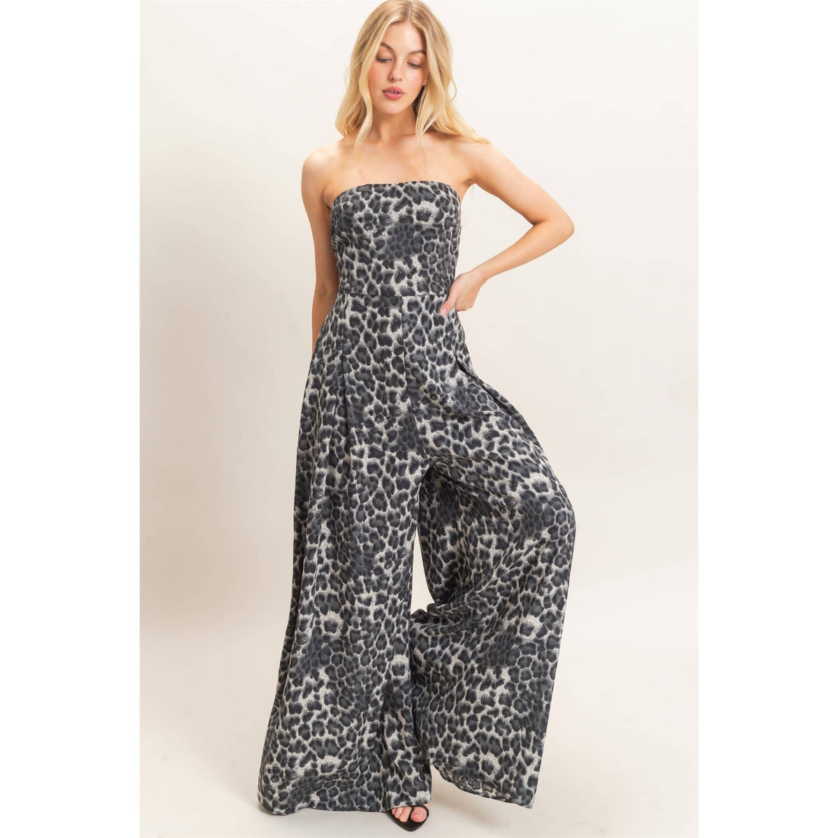 Leopard Print Strapless Jumpsuit