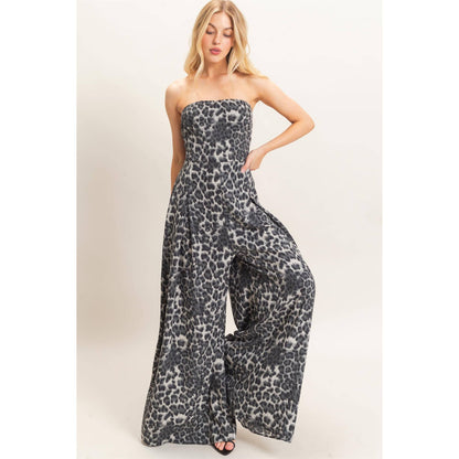 Leopard Print Strapless Jumpsuit