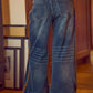 WIDE LEG FLARE WASHED DENIM JEANS WITH SIDE SEAM