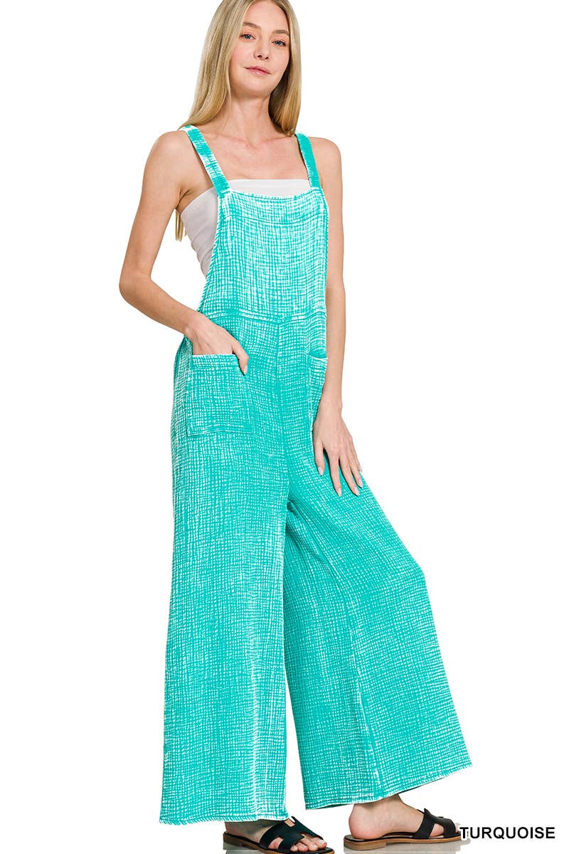 ..Washed Double Gauze Wide Leg Overalls