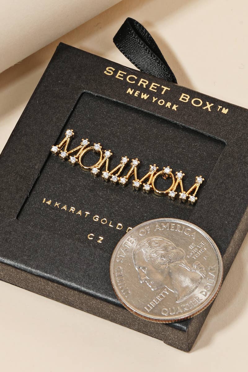 Secret Box Cz Gold Dipped Mom Stud Earrings