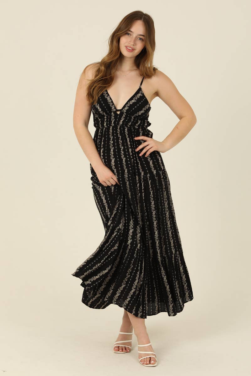 F4F72-W738 PRINTED MAXI DRESS WITH CUTOUT