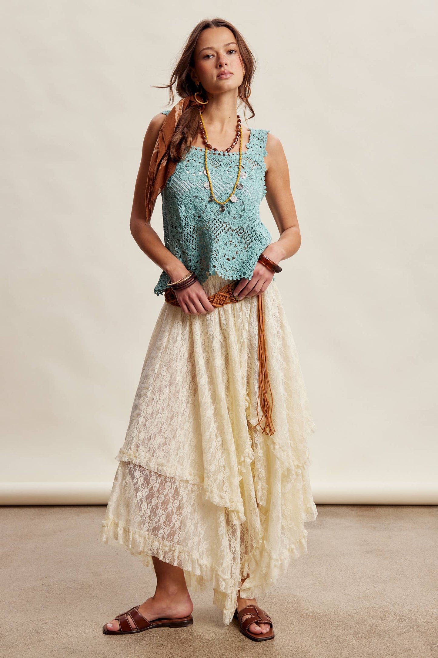 Crochet Lace Square Neck Tank Top LCR0117