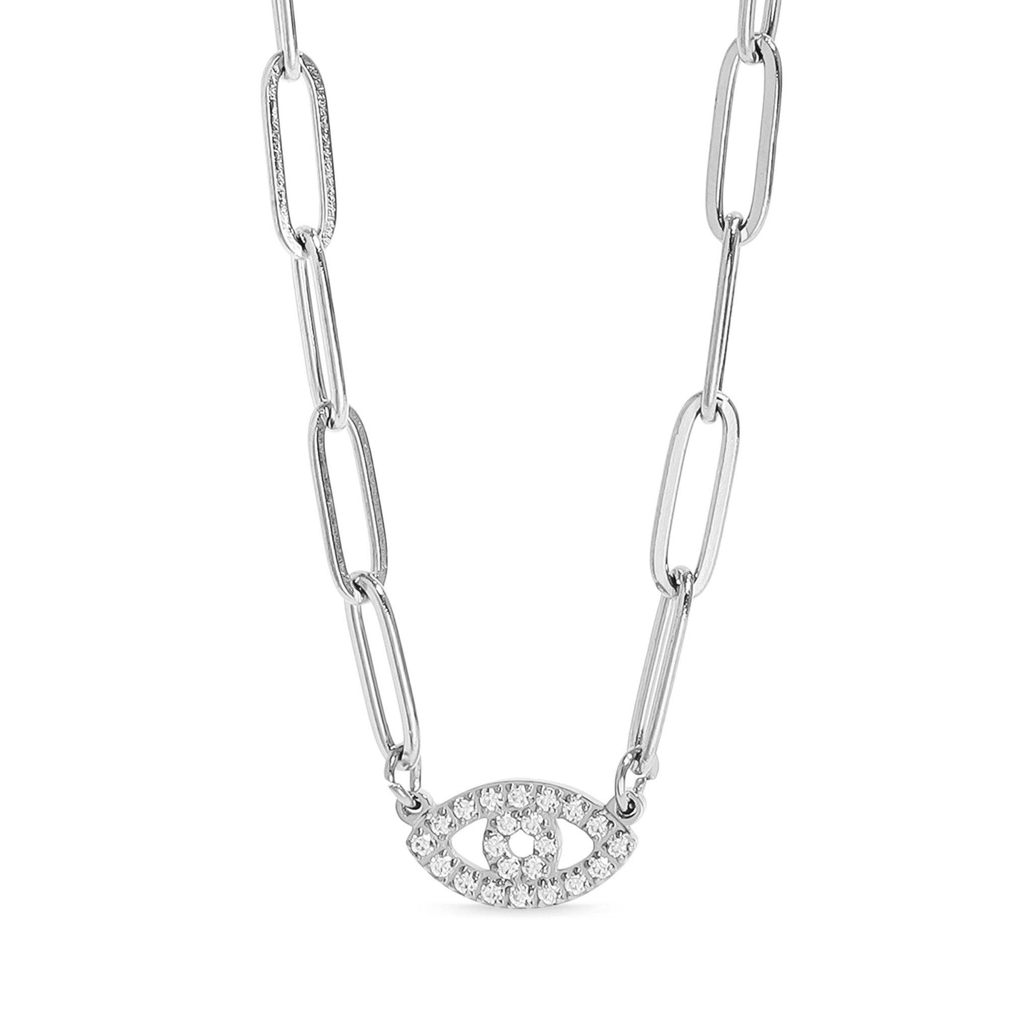 18K Gold PVD Stainless Steel Stone "Evil Eye" Paperclip Chain Necklace