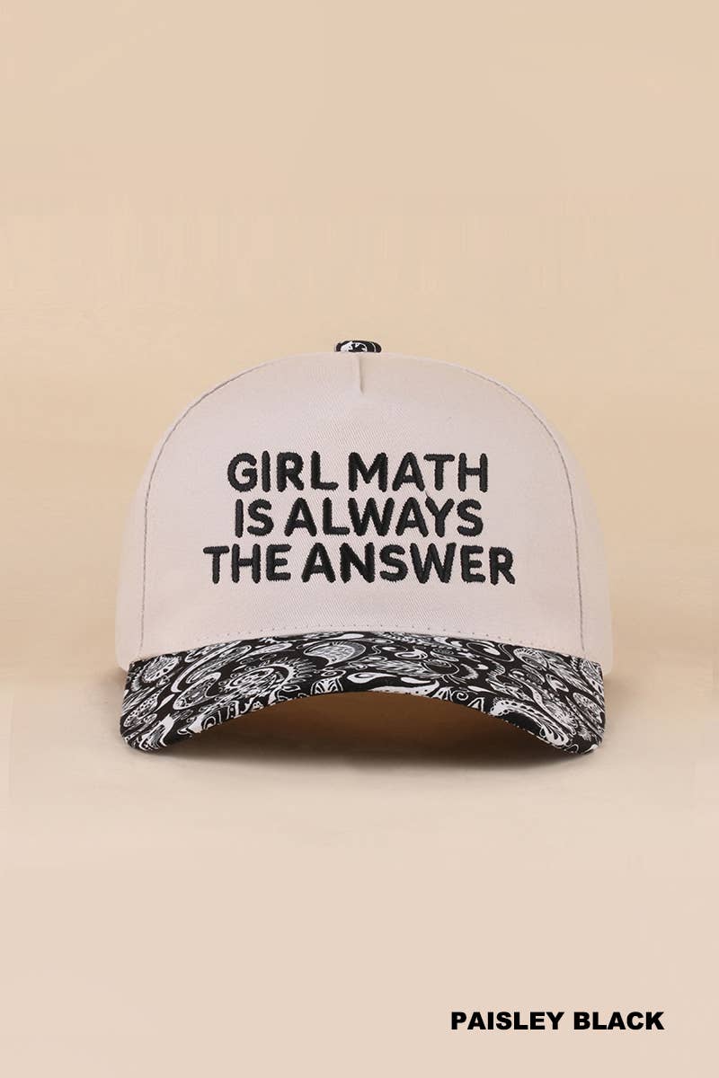 Girl Math Is Always The Answer Two Tone Snapback Hat Zenana Consgt.