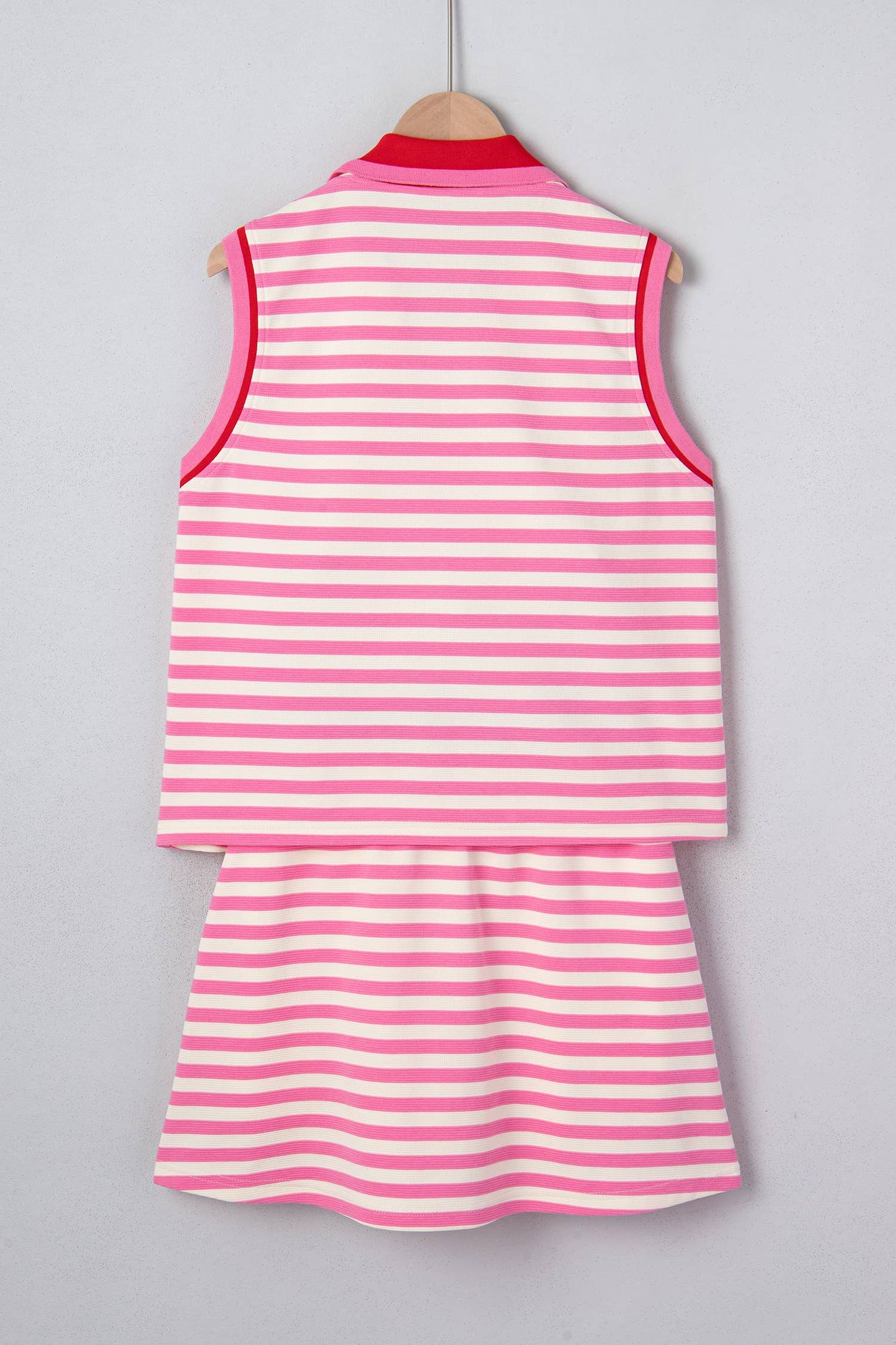 66Spring 2026 Striped Quarter-Zip Sleeveless Top & Skort Set