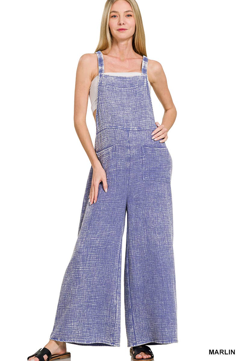 ..Washed Double Gauze Wide Leg Overalls