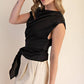 Boat Neck Waist Tie Blouse