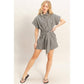 Collared Striped Romper With Sash