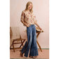 WIDE LEG FLARE WASHED DENIM JEANS WITH SIDE SEAM