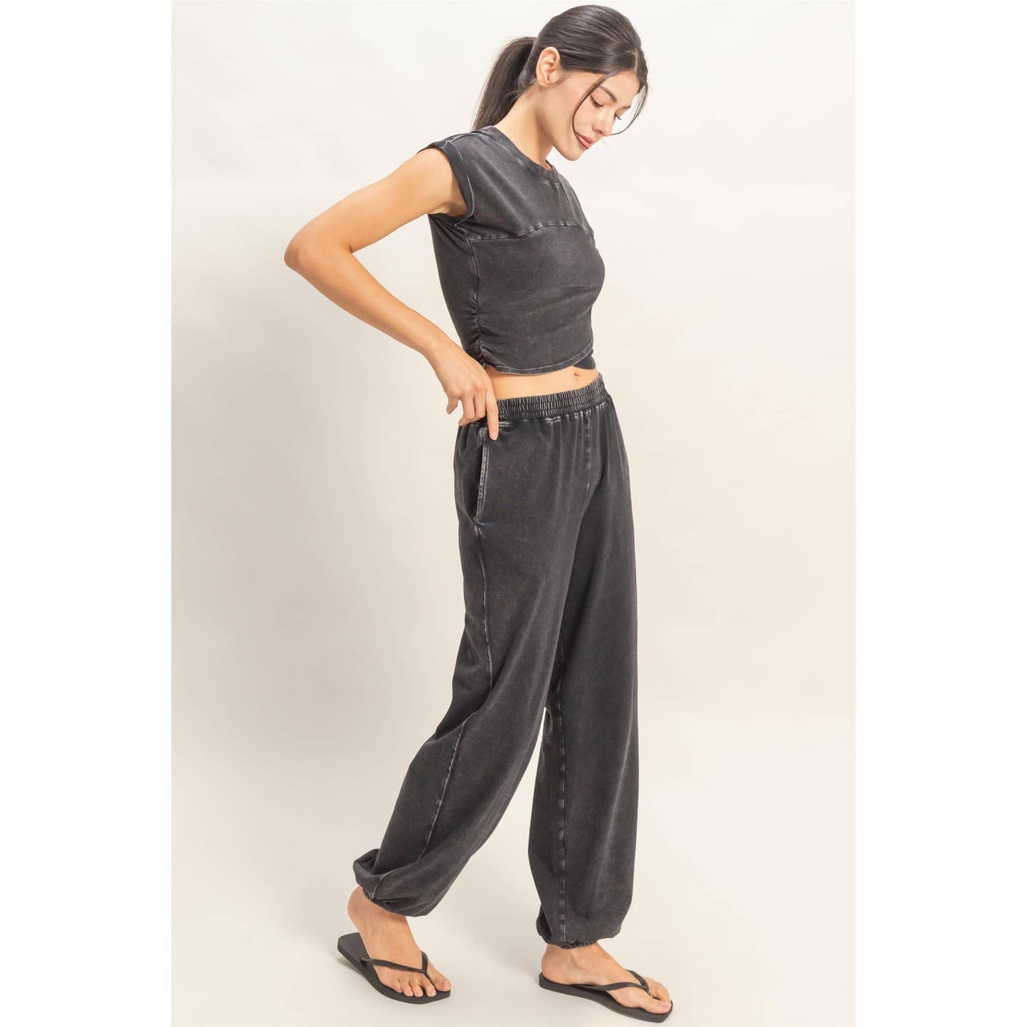 Rolled Sleeve Wrap-Front Crop Top And Jogger Set