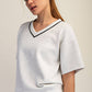 MODAL SCUBA V NECK FLAT PIPING SHORT SLEEVE TOP
