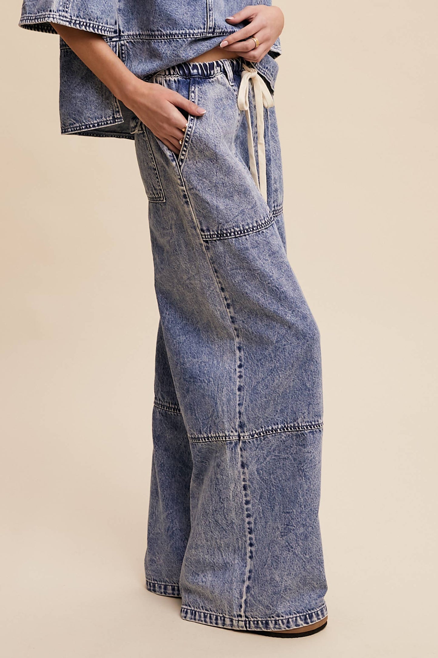 Wide-Leg Denim Drawstring Pants LP0256