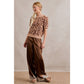 SATIN LACE TRIM WIDE LEG ELASTIC MID RISE PANTS