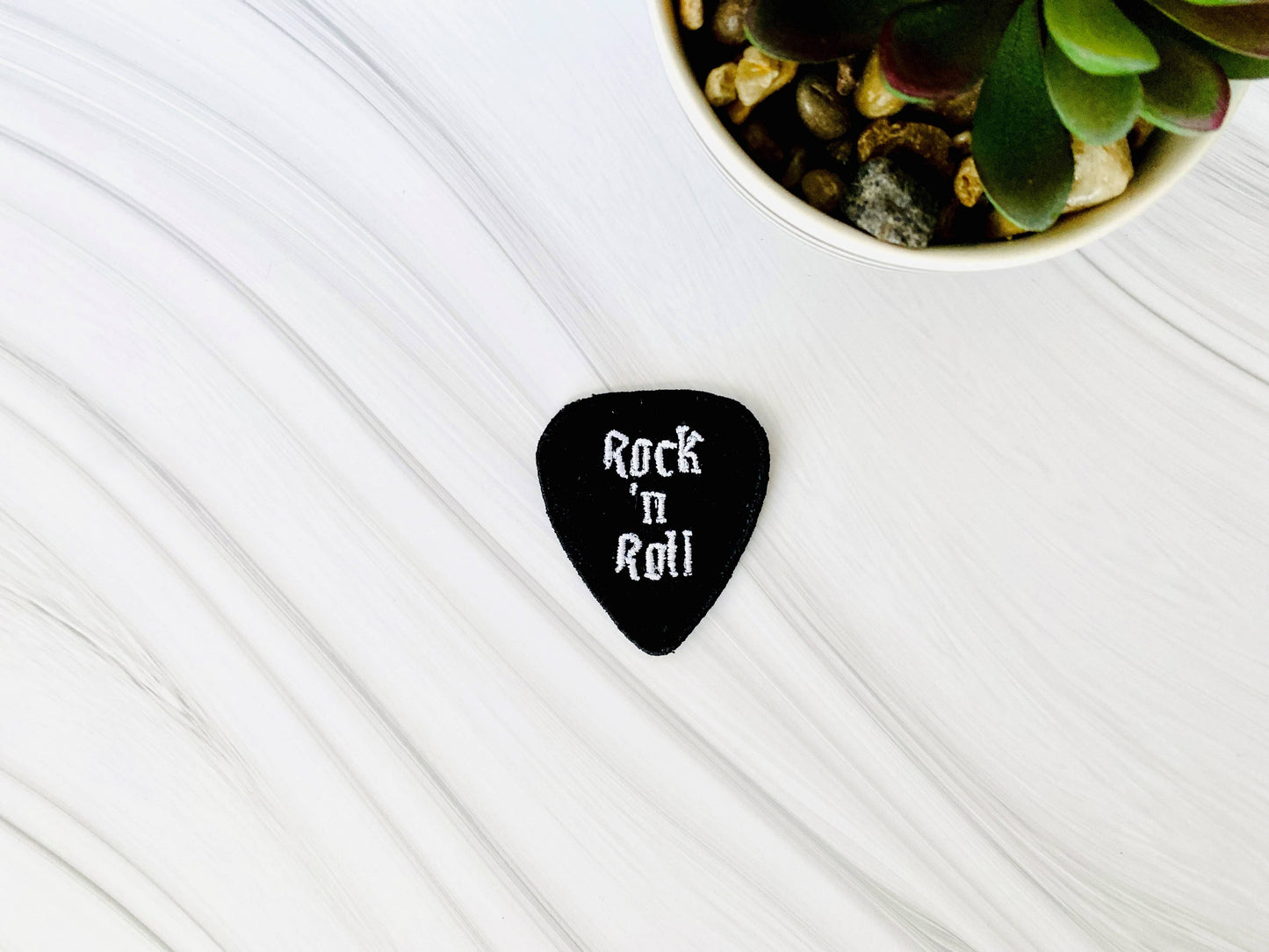 Rock n Roll guitar pick embroidered iron-on hat patch