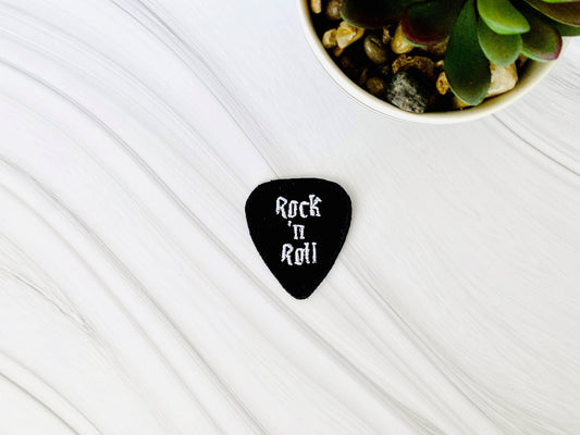 Rock n Roll guitar pick embroidered iron-on hat patch