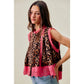 LEOPARD BUTTON UP PLEATED SLEEVELESS BLOUSE TOP