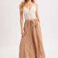 SATIN LACE TRIMMED DRAWSTRING PALAZZO PANTS
