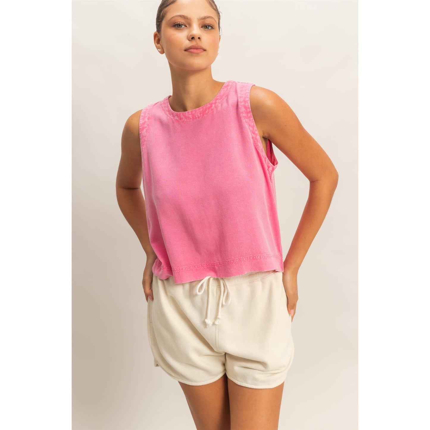 Mineral Wash Button Back Sleeveless Top