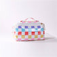 CHECKER STRIPED  OPEN FLAT COSMETIC MAKEUP POUCH | 40P610