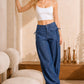 Dual-Style Wide-Leg and Cinched Jogger Denim Pants