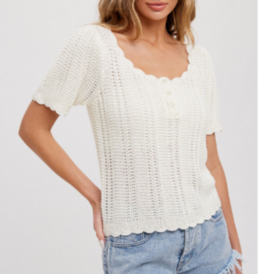 White Scalloped Squareneck Top