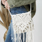 White Western Fringe Weaved Straw Cross Shoulder Bag