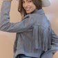 Grey Suede Studded Fringe Moto Jacket